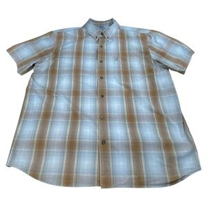 Carhartt Men's Plaid Brown and White Short Sleeve Shirt, 2XL / XXL